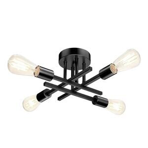 Black 4-Light Semi Flush Mount Sputnik Ceiling Fixture E26